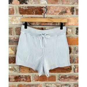 Reformation Blue Organic Cotton Cort Ribbed Sweater Shorts, S